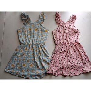 Girls Daisy Gingham Ruffle Dress Size‎ 4 Blue Pink